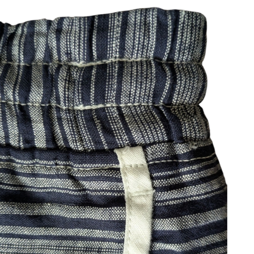 Athleta Linen Navy Striped Retro Style Pull-On Elastic Waist Shorts Women's 4 - Picture 4 of 13